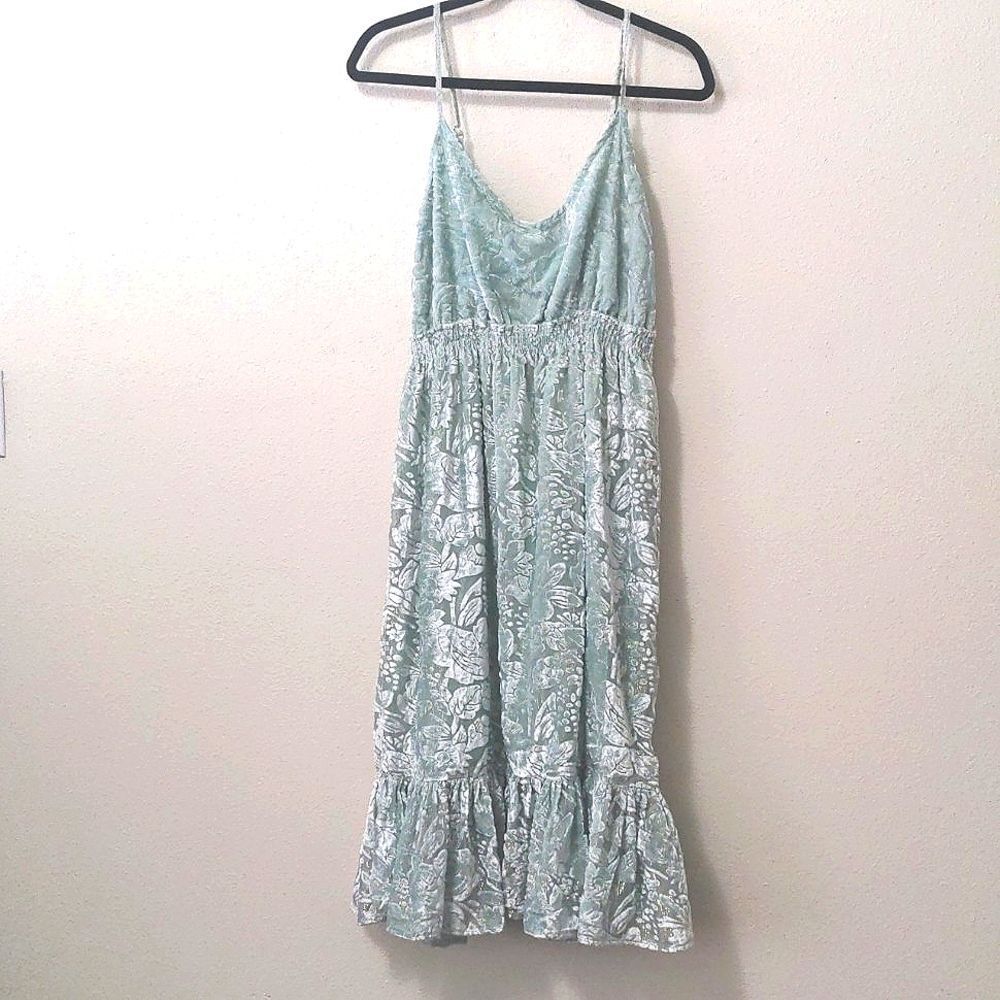Anthropologie Hemant & Nandita Aqua Velvet and Gold Threaded Maxi Dress